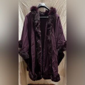 Elegant Purple Faux Fur Trimmed Women's Sweater